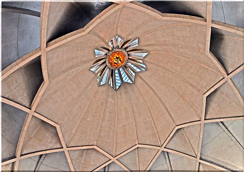 Interior of the Lotus Temple in Delhi