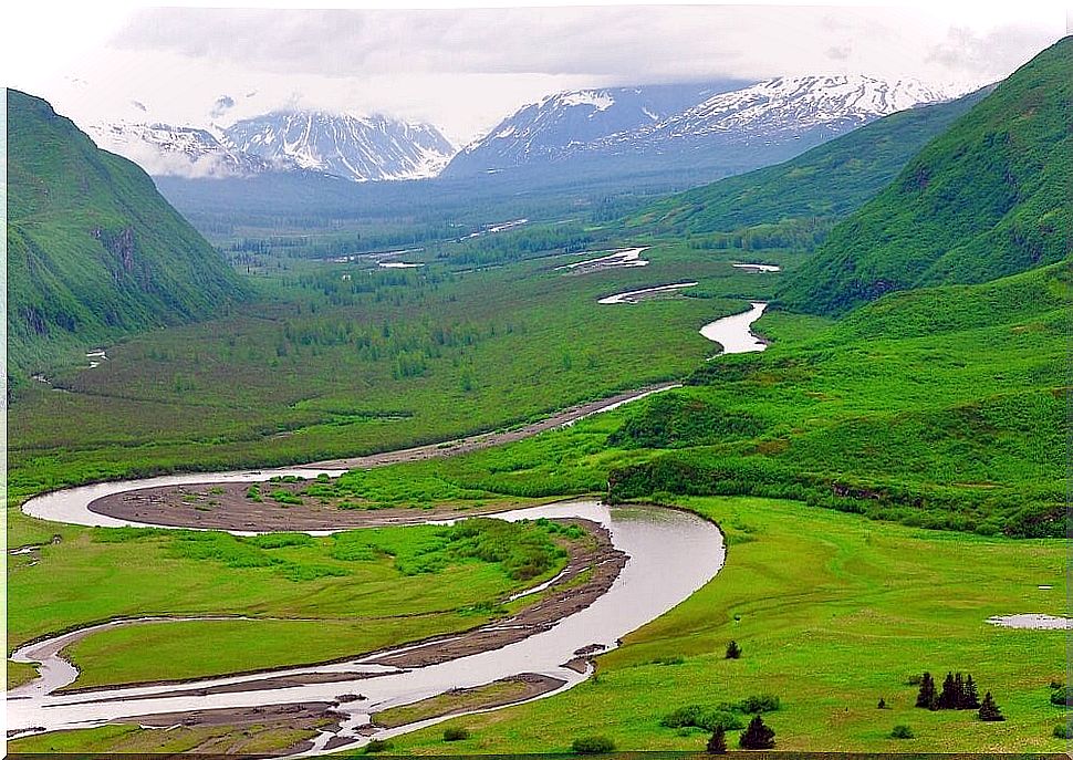 Aerial view of Lake Clark National Park