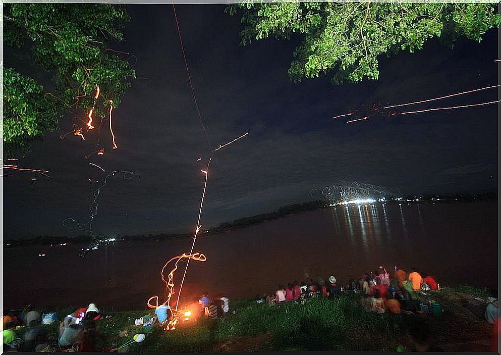 Naga fireballs in the Mekong river