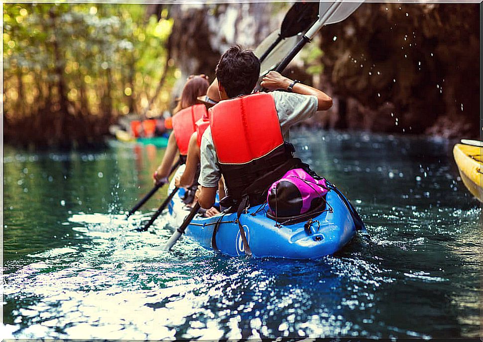 Family kayaking