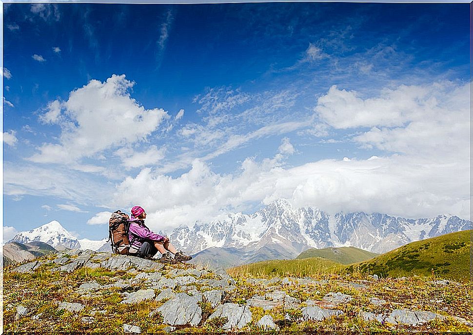 Mountaineer watching the landscape