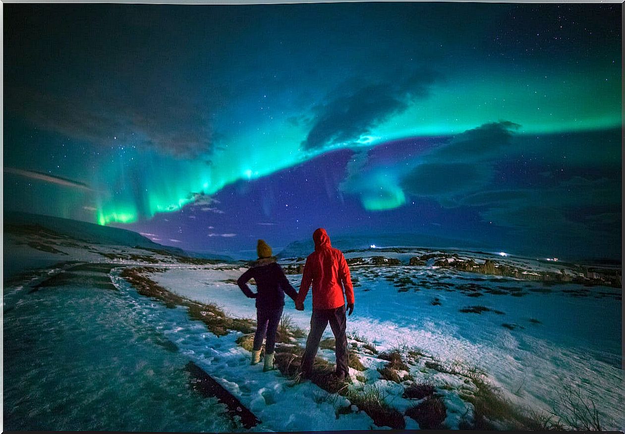 The Northern Lights are a phenomenon that can be seen in Iceland in winter.