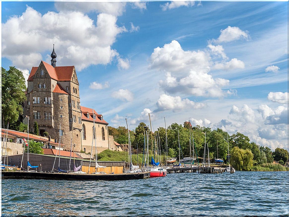 Seeburg Castle and a beautiful landscape in Switzerland.