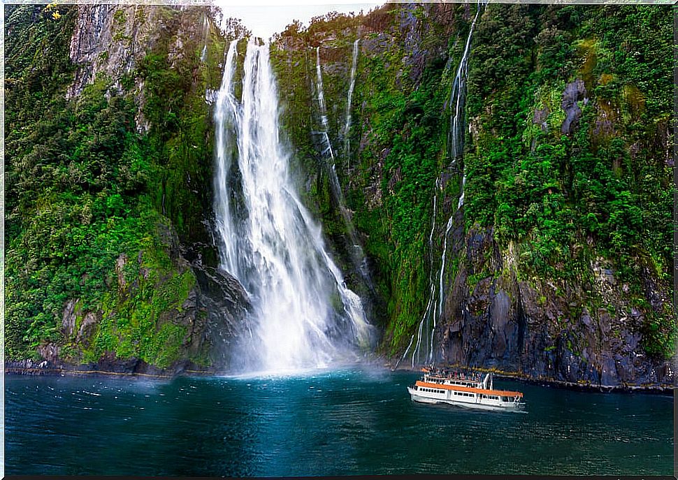 Waterfall in Milford Sound